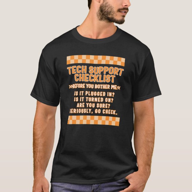 Camiseta Computer Tech Technician Support Checklist IT Prof (Frente)