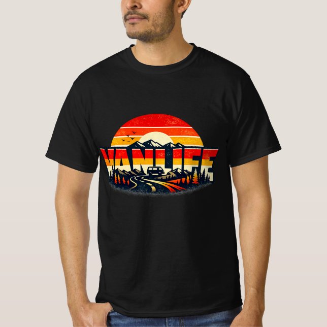 Camiseta Comunidade Nômade de Vanlife com design de pôr do  (Frente)