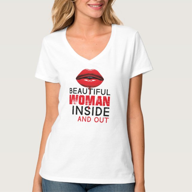 Camiseta con cuello en V Beautiful Woman (Frente)