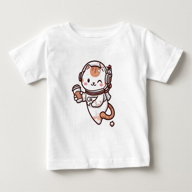 Camiseta con gatito en el espacio  (Frente)