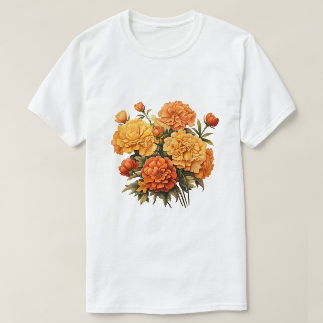 Camiseta Conceito Artístico de Buquê Laranja Design (Frente do Design)