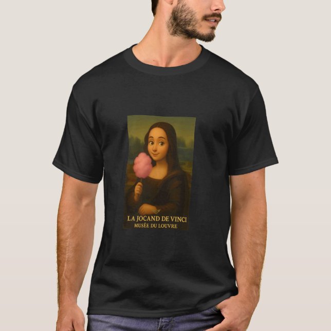 Camiseta Conceito francês da Mona Lisa Cartoon Arte Comendo (Frente)