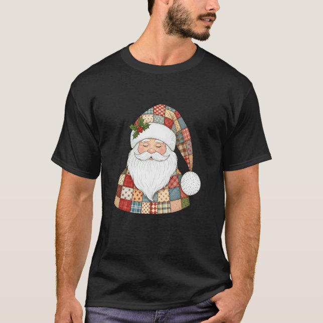 Camiseta Concepção de Papai Noel de Patchwork Aconchegante (Frente)