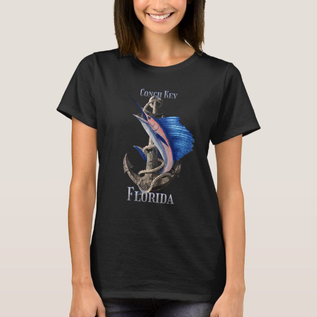 Camiseta Conch Key Florida Peixe-Espada Marlin Pesca Oceâni (Frente)