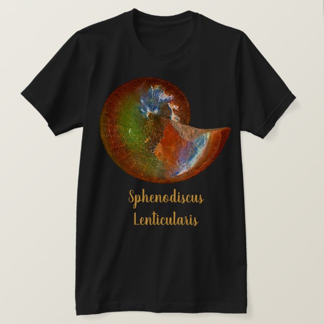 Camiseta Concha de Ammonite Sphenodiscus Opalizada (Frente do Design)