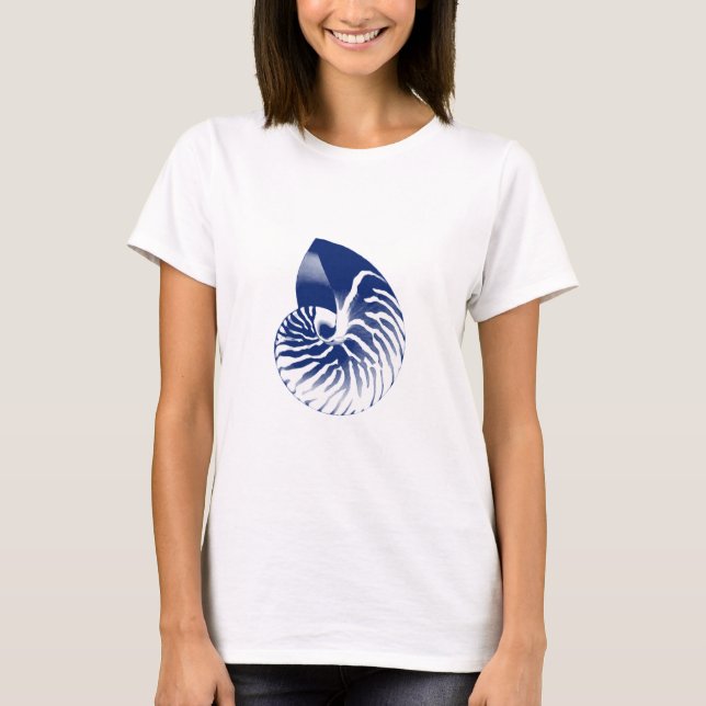 Camiseta Concha de Nautilus - marinho azul e branco (Frente)