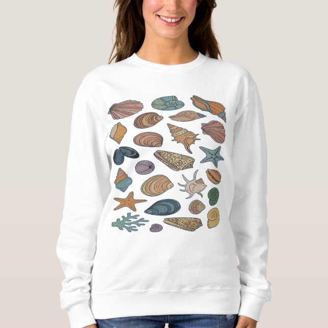 Camiseta Conchas Marinhas e Estrelas-do-Mar Antigas. (Frente)