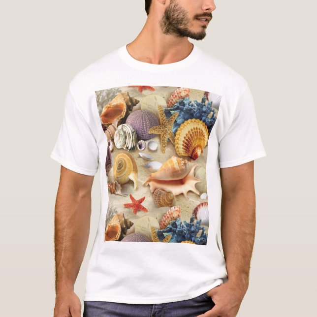 Camiseta Conchas marítimas na praia (Frente)