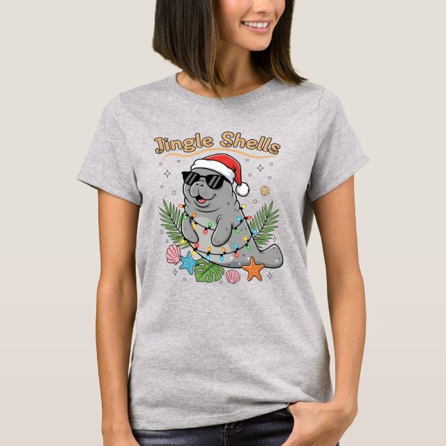 Camiseta Conchas Tilintantes Natal Tropical Peixe-boi Papai (Frente)