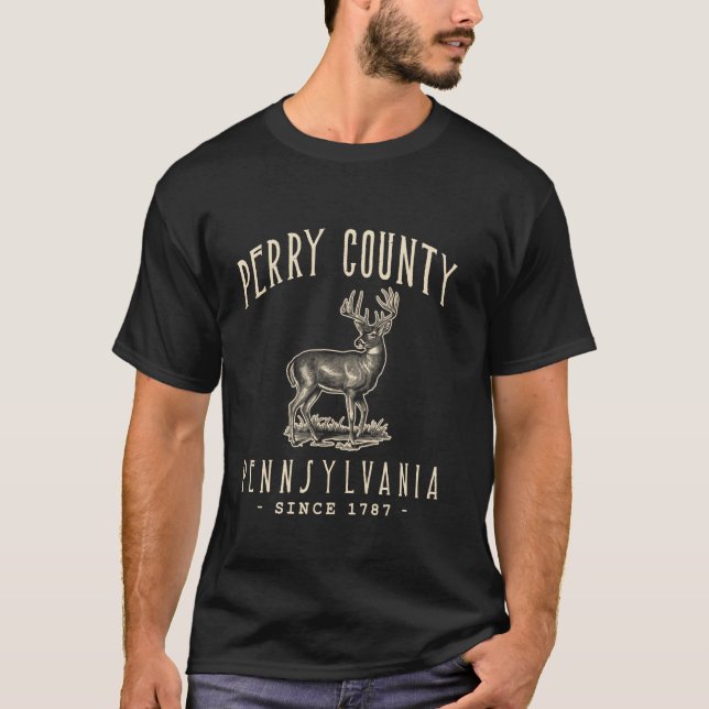 CAMISETA CONDADO DE PERRY. CAÇA DE VEADO DE CAUDA BRANCA NA (Frente)