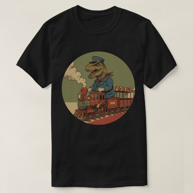 Camiseta Condutor do Trem do T-Rex - Ferrovia dos Dinossaur (Frente do Design)