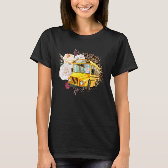 Camiseta Condutores de ônibus escolares Flores Leopardo Cut (Frente)