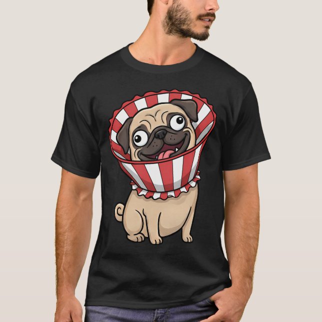Camiseta Cone de Recuperação de Pug Feliz (Frente)