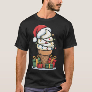Camiseta Cone de Sorvete das Luzes de Natal com Papai Noel
