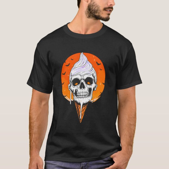 Camiseta Cone de Sorvete de Caveira Halloween (Frente)