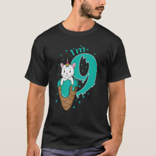 Camiseta Cone de Sorvete de Gato Unicórnio de 9º Aniversári