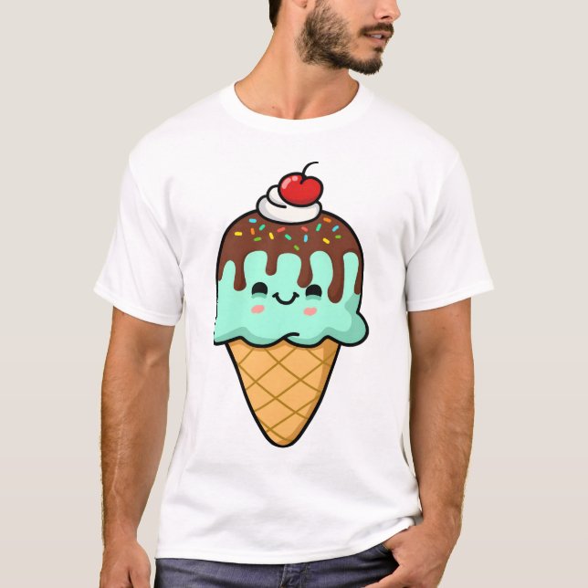 Camiseta Cone de Sorvete de Menta Kawaii (Frente)