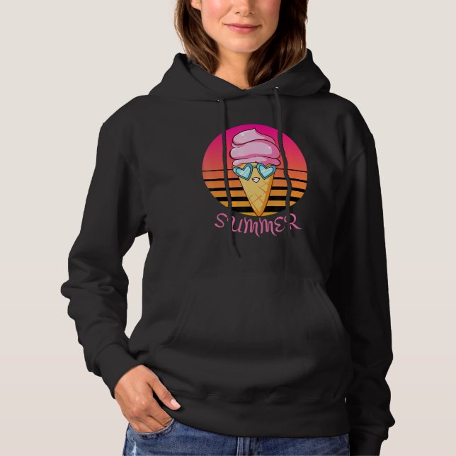 Camiseta Cone de Sorvete de Verão Sunset com Óculos de Sol  (Frente)