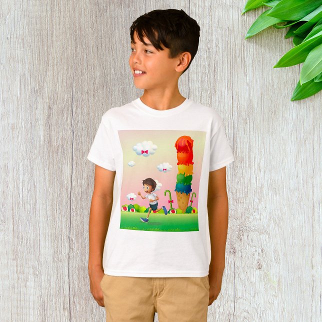 Camiseta Cone de Sorvete Fantasia com o Feliz Garoto Corren (Criador carregado)