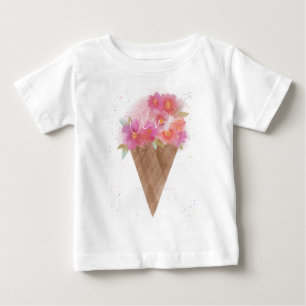 Camiseta Cone de Sorvete Floral de Nome Personalizado
