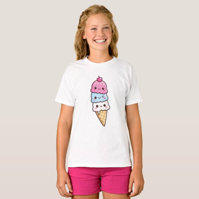 Camiseta Cone de Sorvete Kawaii Fofo (Frente Completa)