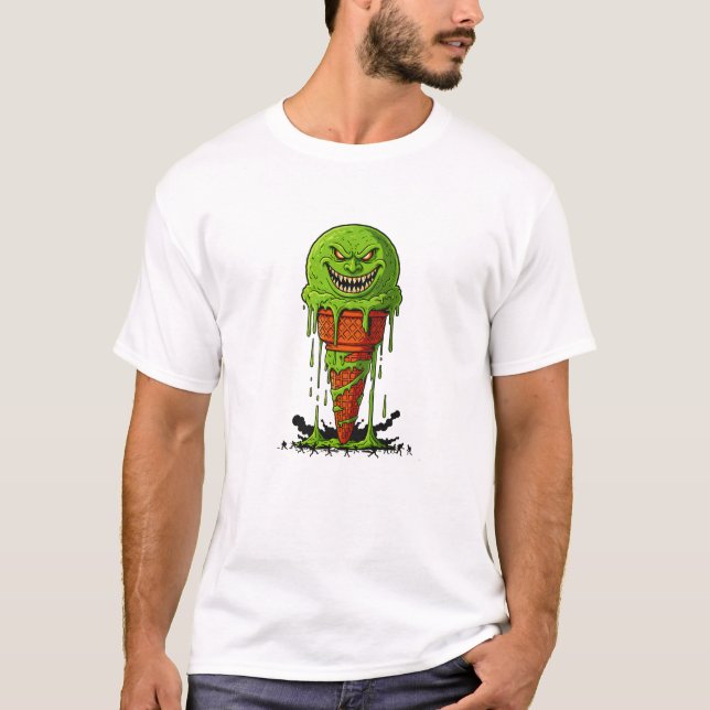 Camiseta Cone de Sorvete Verde Monstro Assustador Derretend (Frente)