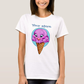 Camiseta Cone roxo bonito do sorvete da framboesa com olhos