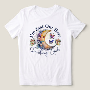Camiseta Confiança em Deus, Lua, Flores e Borboletas