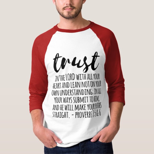 Camiseta Confiança no Lorde Proverbs 3:5-6 (Frente)