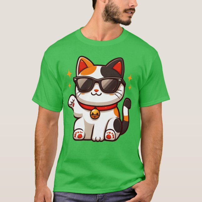 Camiseta Confident Cat Sporting Sunglasses and Waving Hello (Frente)