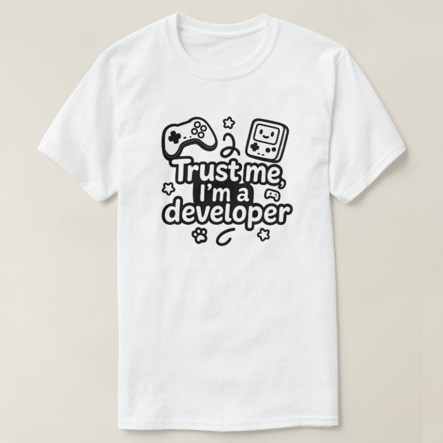Camiseta Confie em mim, sou um desenvolvedor - Jogos e Codi (Frente do Design)