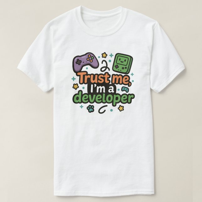 Camiseta Confie em mim, sou um desenvolvedor - Jogos e Codi (Frente do Design)