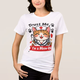 Camiseta Confie em Mim Sou uma Enfermeira Meow-RN Divertida