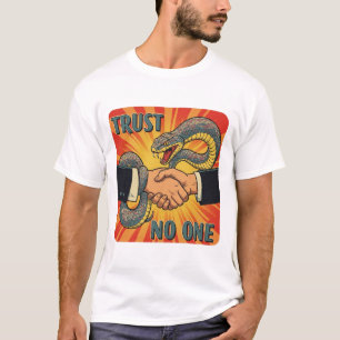 Camiseta "Confie em ninguém - Arte Retro Cobra Handshake  