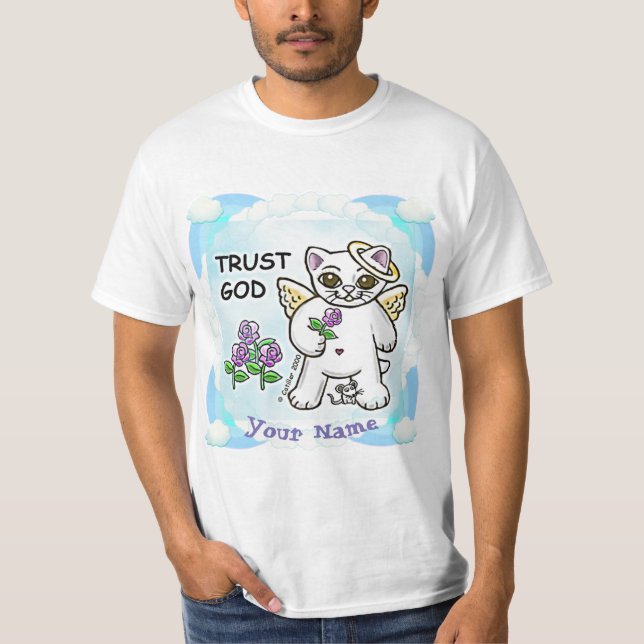 Camiseta Confie no gato Kitty gato cristão (Frente)