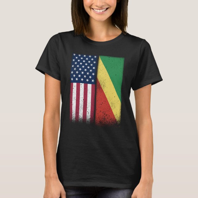Camiseta Congo Congolese American Flags Proud USA Congo (Frente)