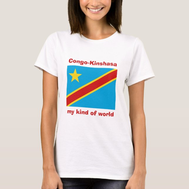 Camiseta Congo-Quinxassa Bandeira + Mapa + Texto (Frente)
