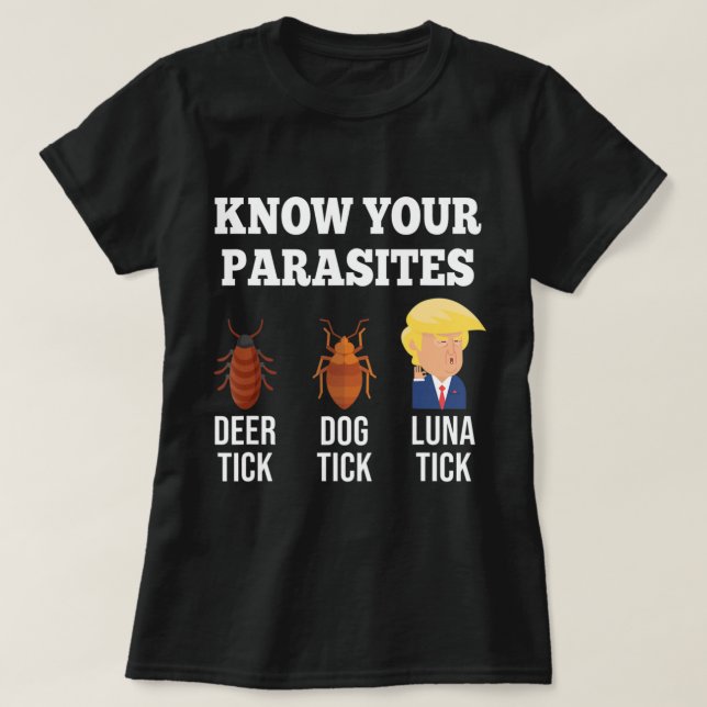 Camiseta Conheça Seu Parasita Anti-Trump Luna Tick Resist.p (Frente do Design)