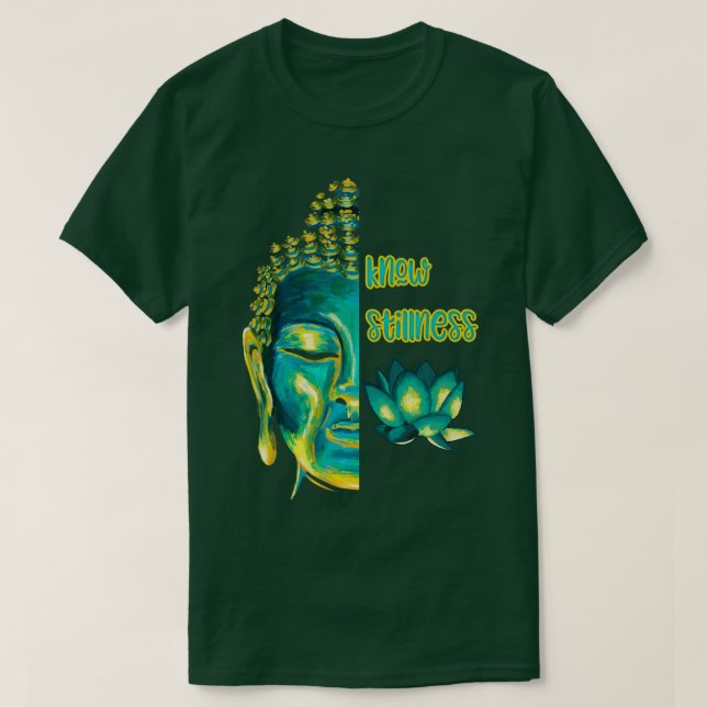 Camiseta Conhece Stillness Meditando Buda Cabeça Lotus Budd (Frente do Design)