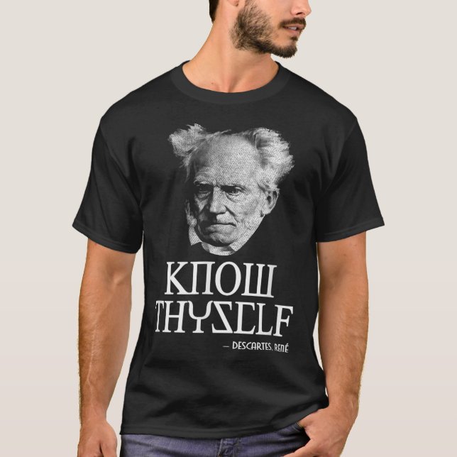 Camiseta Conhece-te Sócrates Descartes Schopenhauer Philo (Frente)