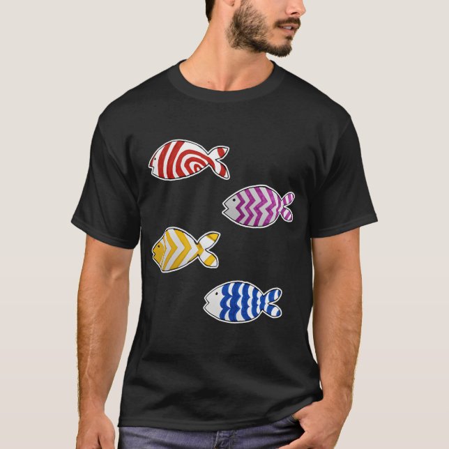 Camiseta Conjunto_2 de 4 Adesivos Divertidos de Peixes (Frente)