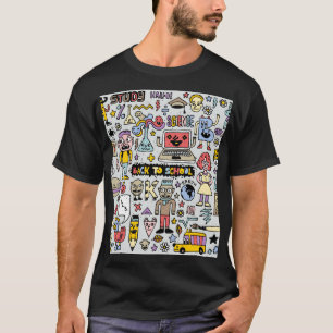 Camiseta Conjunto Colorido de Vintagens Coloridas da Escola