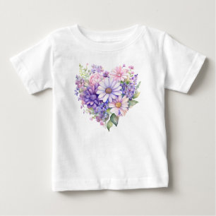 Camiseta Conjunto Combinado Coração Floral Aquarela