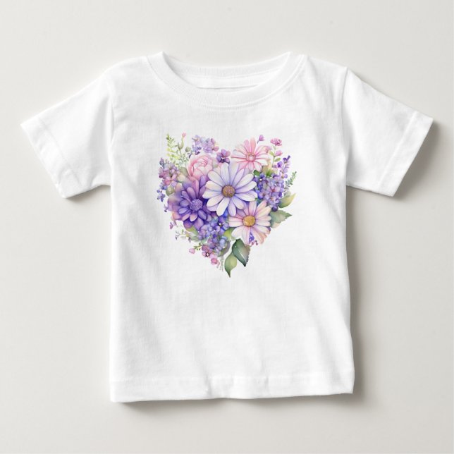 Camiseta Conjunto Combinando Coração Floral Aquarela em Flo (Frente)