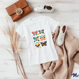 Camiseta Conjunto de Arte de Borboleta Abstrata Colorida