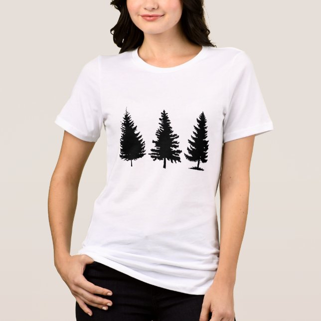 Camiseta Conjunto de Árvore de Natal Preta Sólida (Frente)