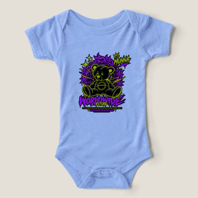 Camiseta Conjunto de Bebê Flor de Rosto Roxo Fofo – Floral  (Design frontal)