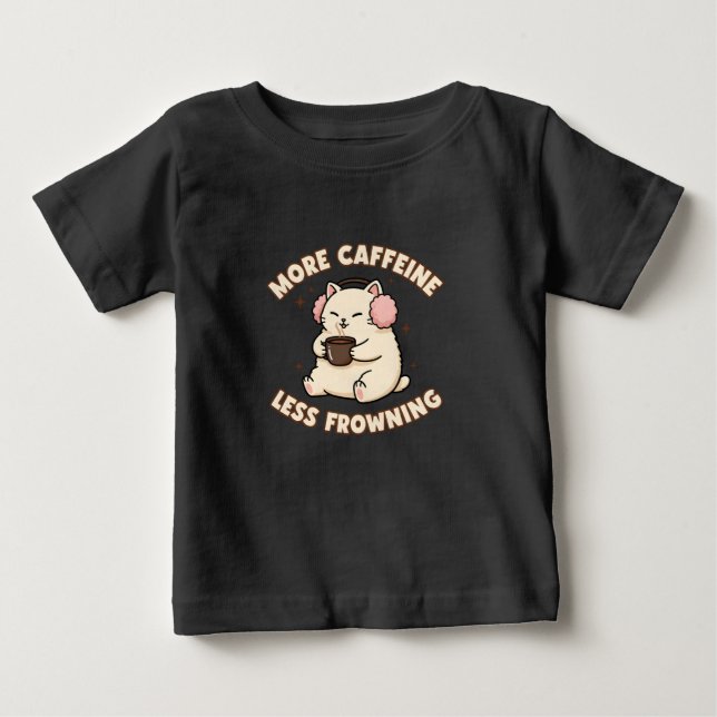 Camiseta Conjunto de Bebê Gatinho Fofo Cafeína (Frente)