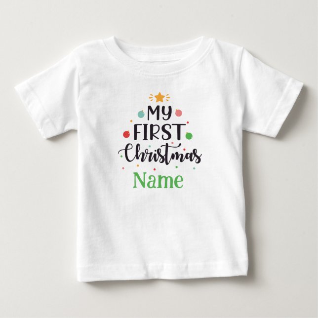 Camiseta Conjunto de Bebê Meu Primeiro Natal Personalizado (Frente)