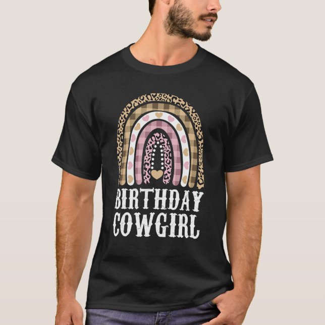 Camiseta Conjunto de Caubói de Aniversário Menina Arco-Íris (Frente)